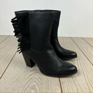 Code West Hugs N Kisses Fringe Western Boots 9M Black Faux Leather $110